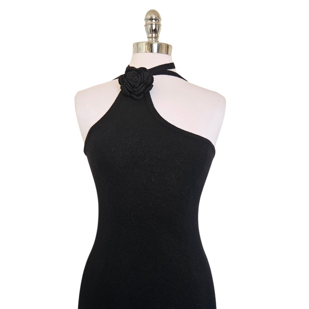 Reformation Ilaria Black Cashmere Rosette One Shoulder Maxi Dress NWT M - Picture 4 of 9